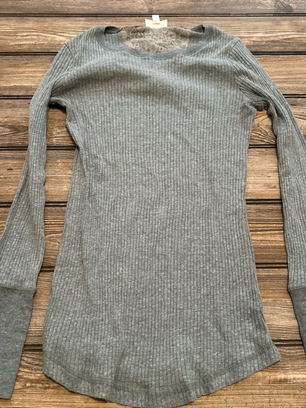Ribbed Long Sleeve Knit Top - Gray